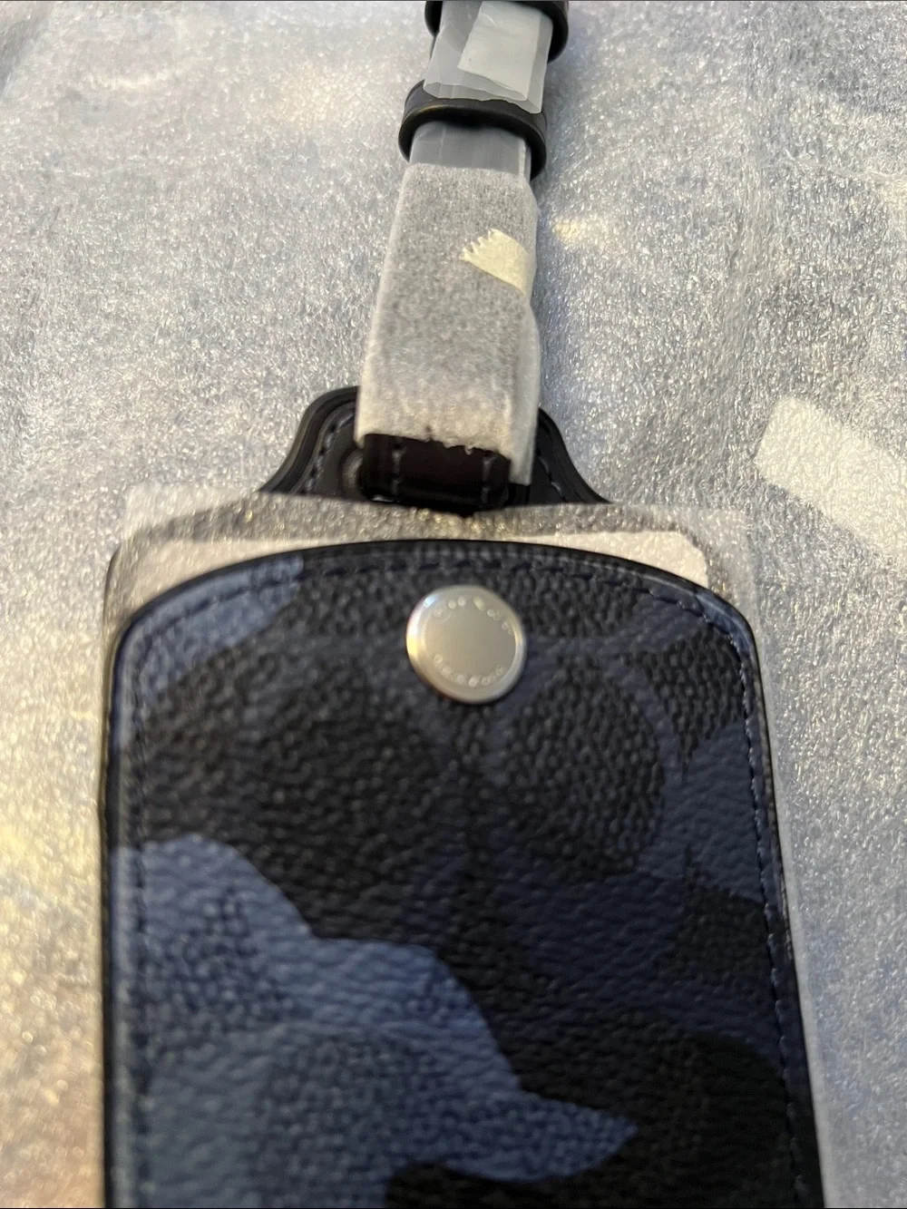 Coach NWT Black & Blue Camo Luggage Tag with Silver tone Hardware- Unisex